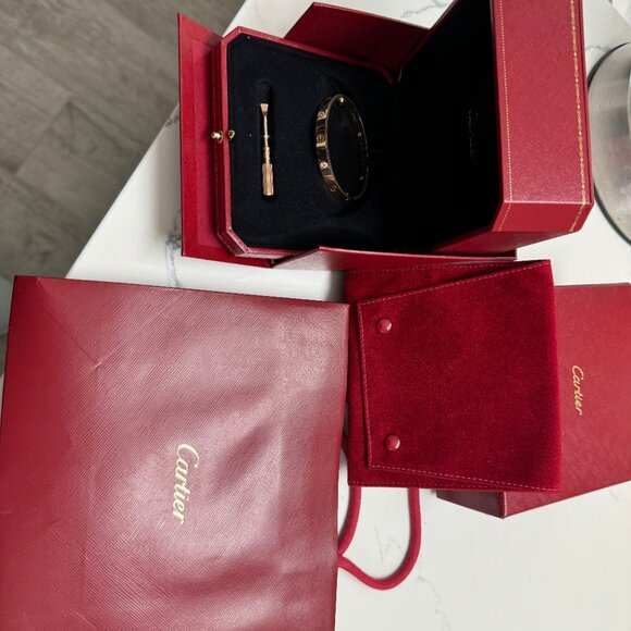 CARTIER 18K pink gold 4 Diamond LOVE BRACELET Size 16 - Picture 4 of 16